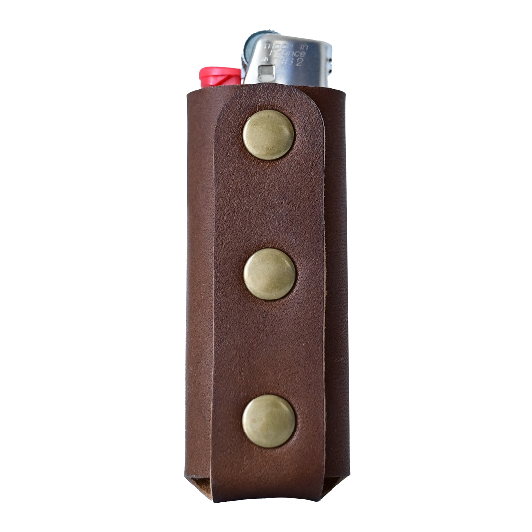 BIC Lighter Sleeve - Brown Leather - Back