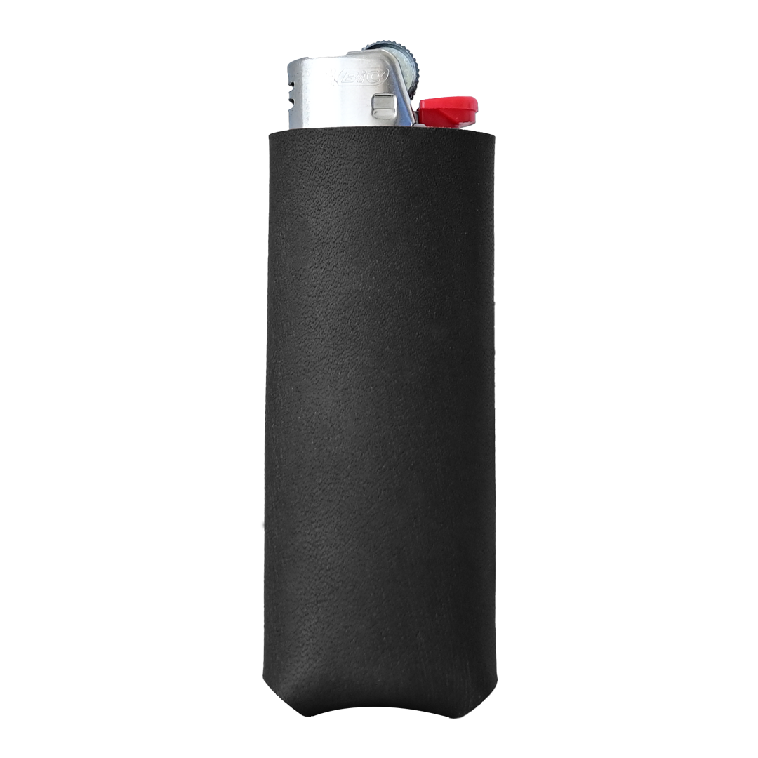 BIC Lighter Sleeve - Black Leather - Front