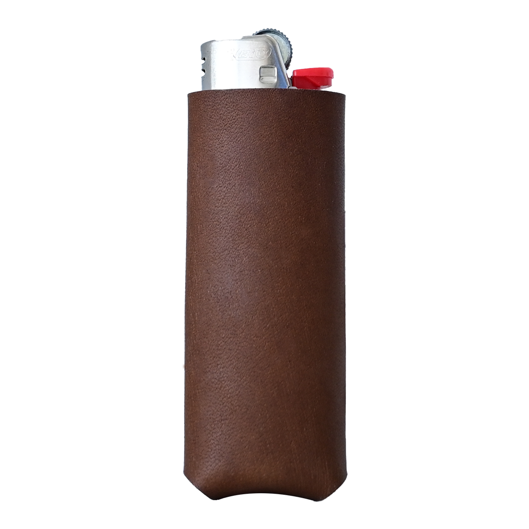 BIC Lighter Sleeve - Brown Leather - Front