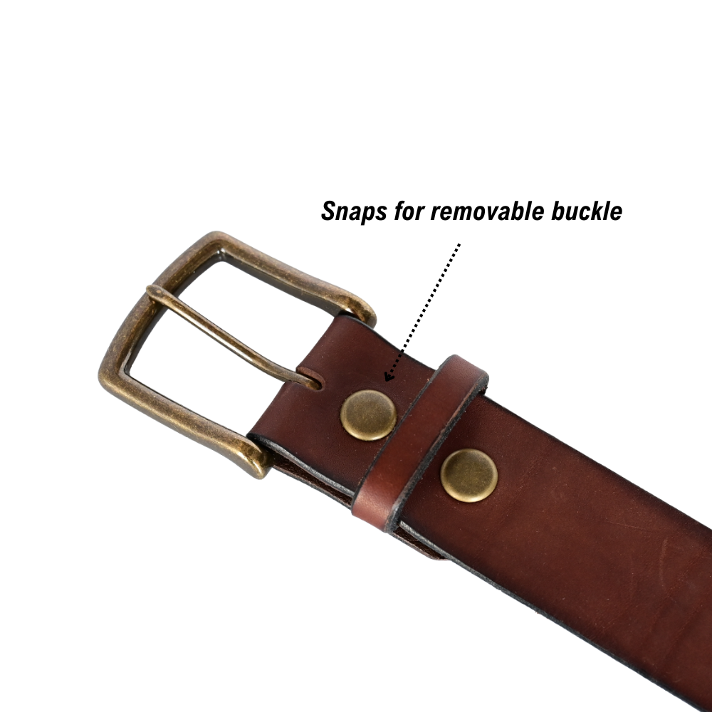 removable snaps heavy duty work belt - antique brass/brown