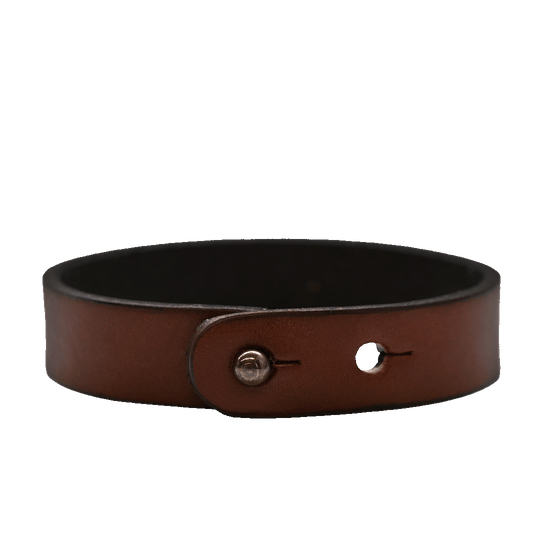 Brown Leather Button Stud Bracelet