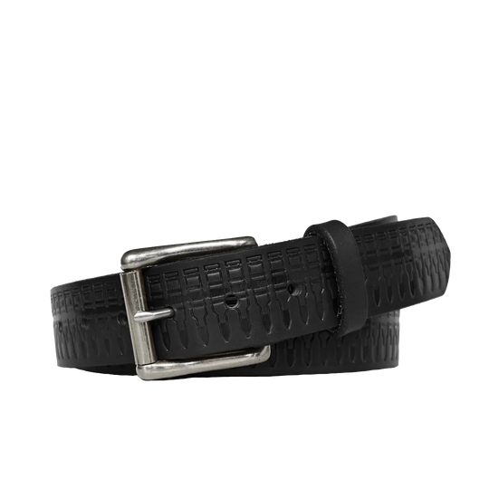 bullet pattern belt - black leather nickel belt buckle