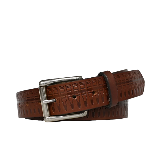 bullet pattern belt - brown leather nickel belt buckle