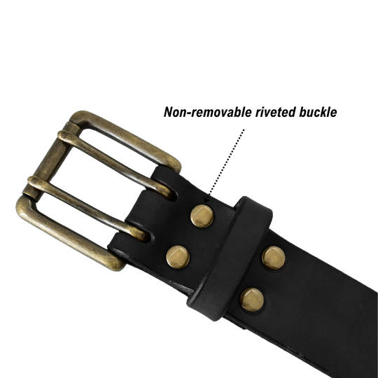 double prong belt buckle - rivets - black/antique brass