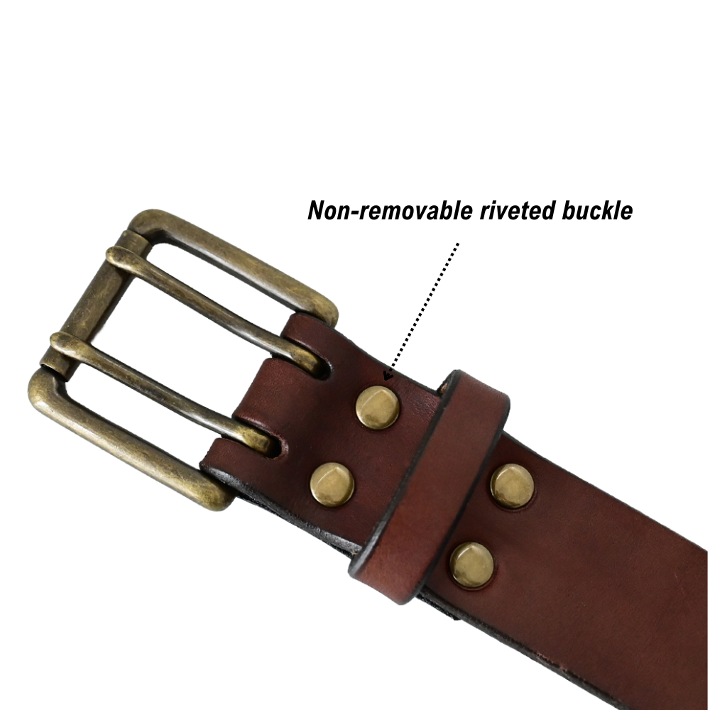 double prong belt buckle - rivets - brown/antique brass