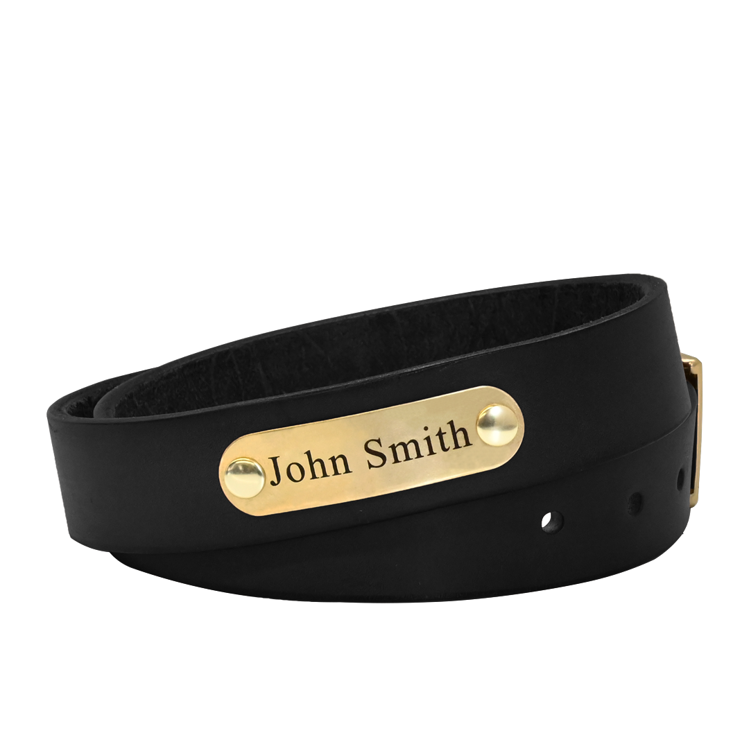 Gentleman's Belt - Black Leather - Brass Plate