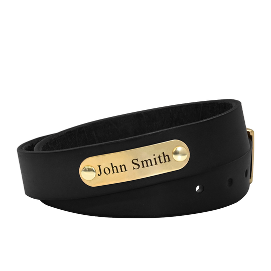 Gentleman's Belt - Black Leather - Brass Plate