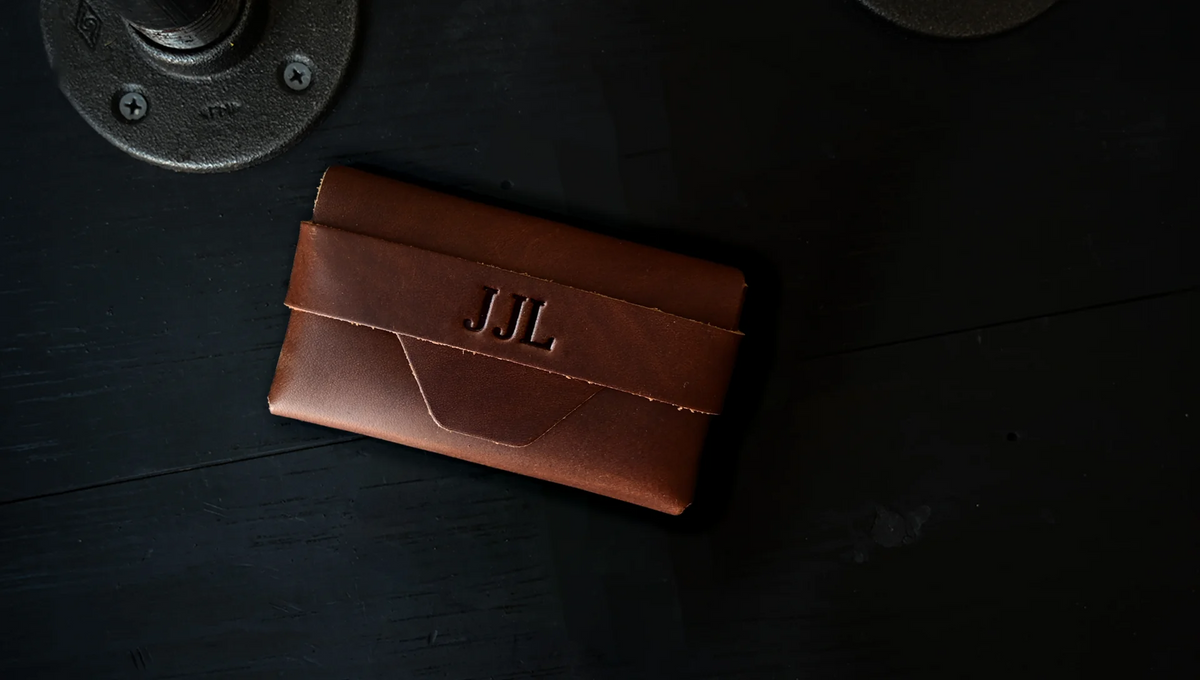 executive card case personalized with embossed initials, shown as J J L.