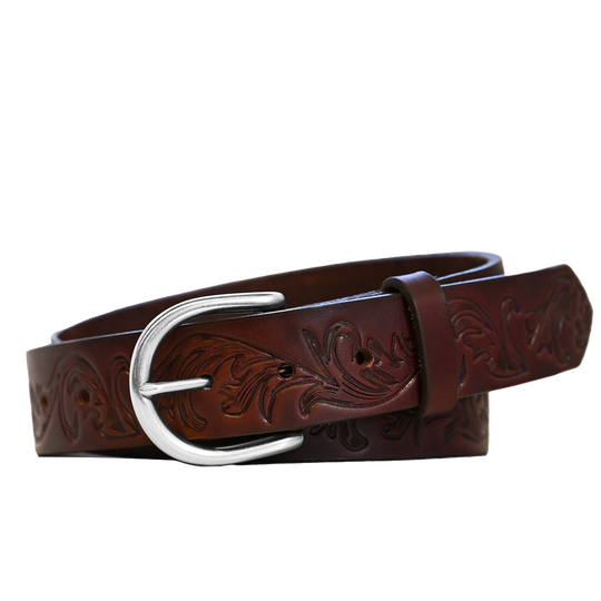 Filigree Belt - Women's Belt - Brown Leather - Nickel Buckle