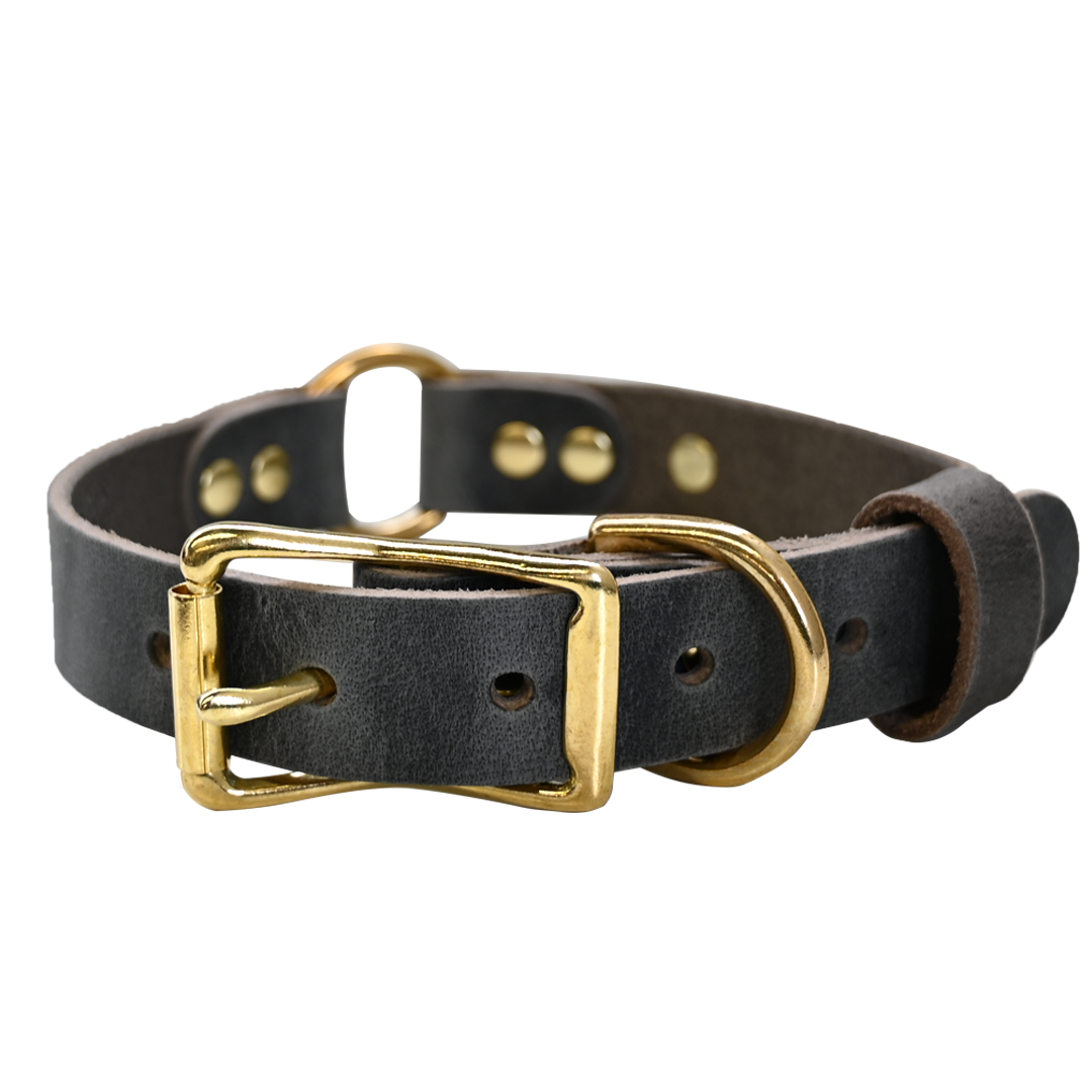 Personalized Hunting Dog Collar - Distressed Gray - Brass Hardware