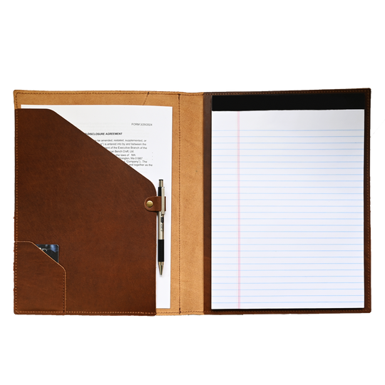 Leather Padfolio - brown leather - open