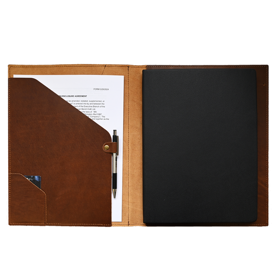 Leather Padfolio - brown leather - open 2