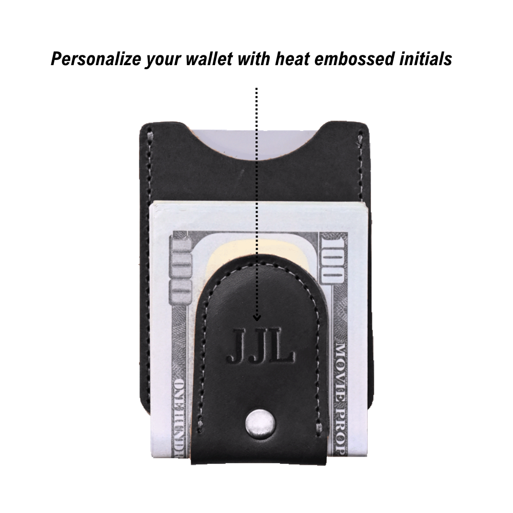 Personalized money clip wallet - black leather