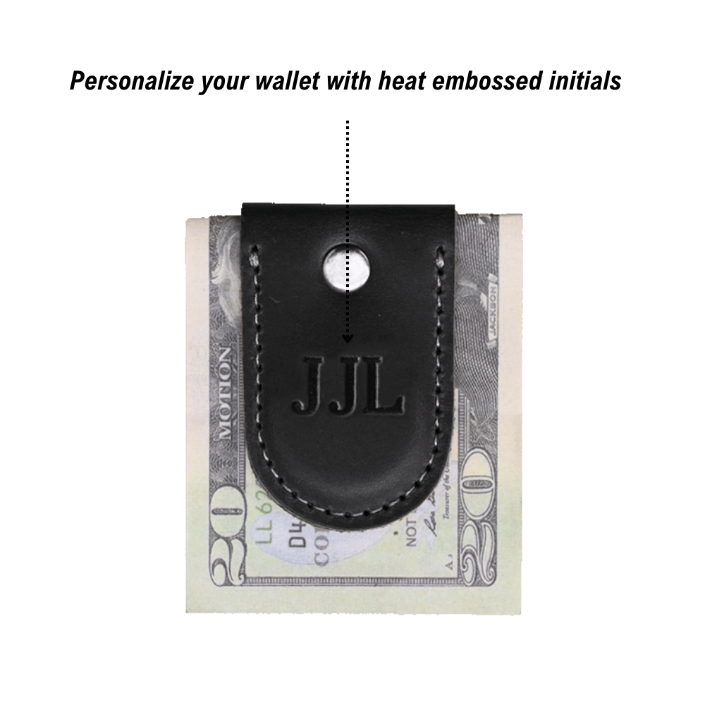 Magnetic Money Clip - Black Leather - Personalized
