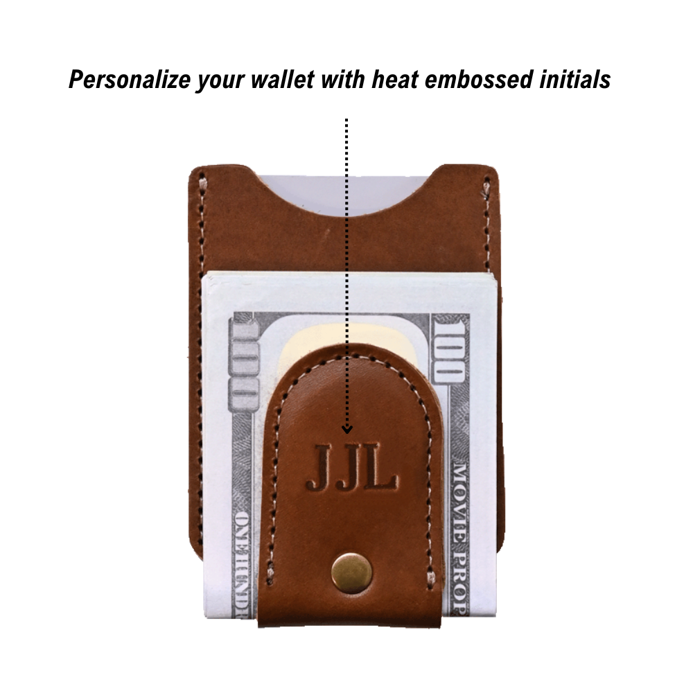 Personalized money clip wallet - brown leather