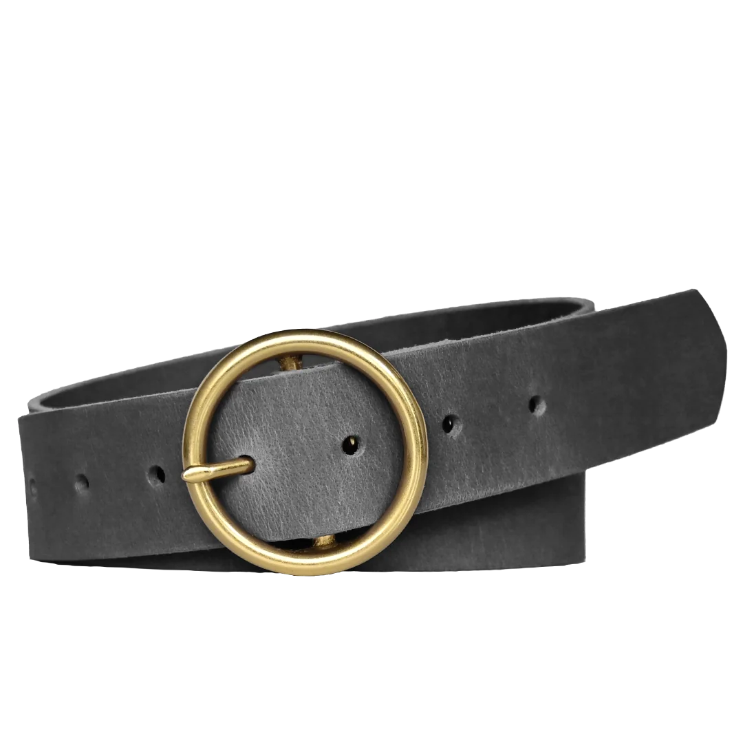 sequioa belt women's belt - gray leather with brass buckle