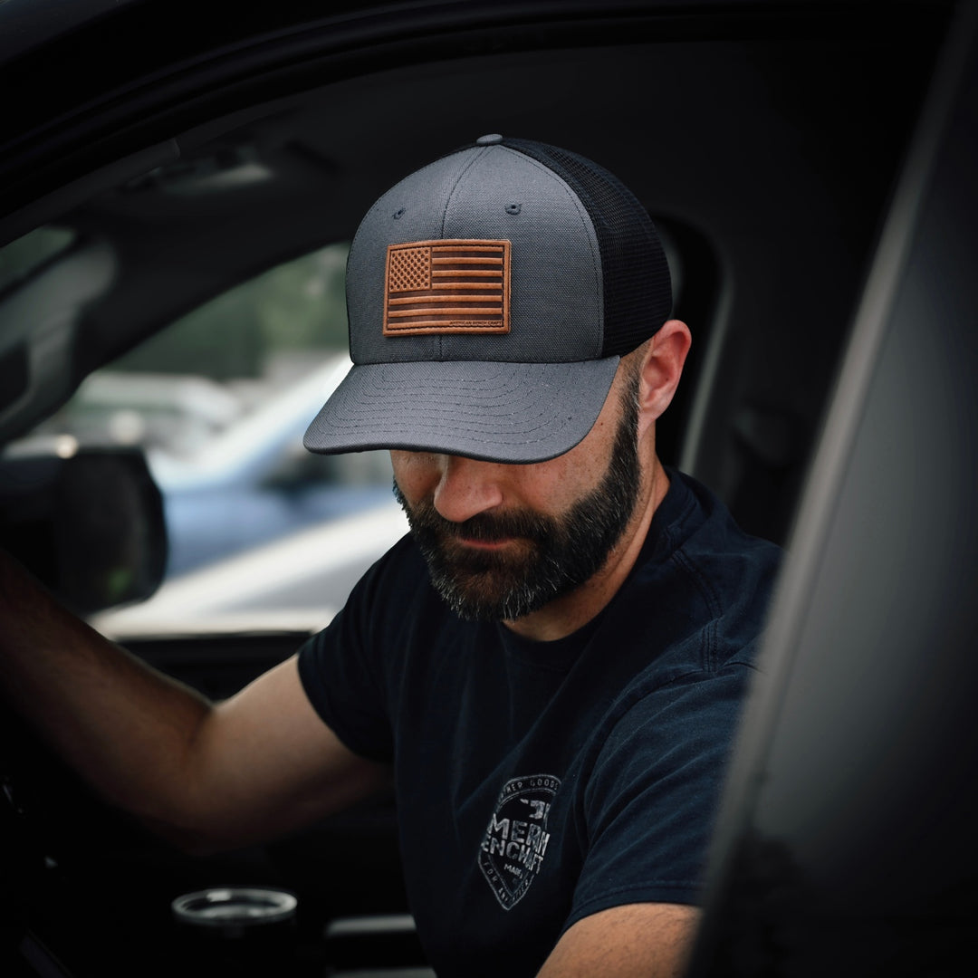 American Flag Trucker Hat - Charcoal - Lifestyle 1