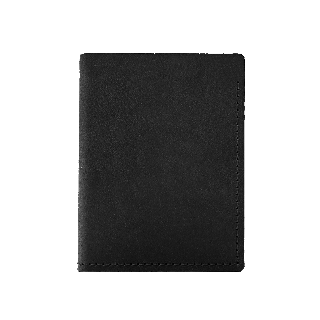 Stitched Leather Bifold Wallet - Black Leather - Front