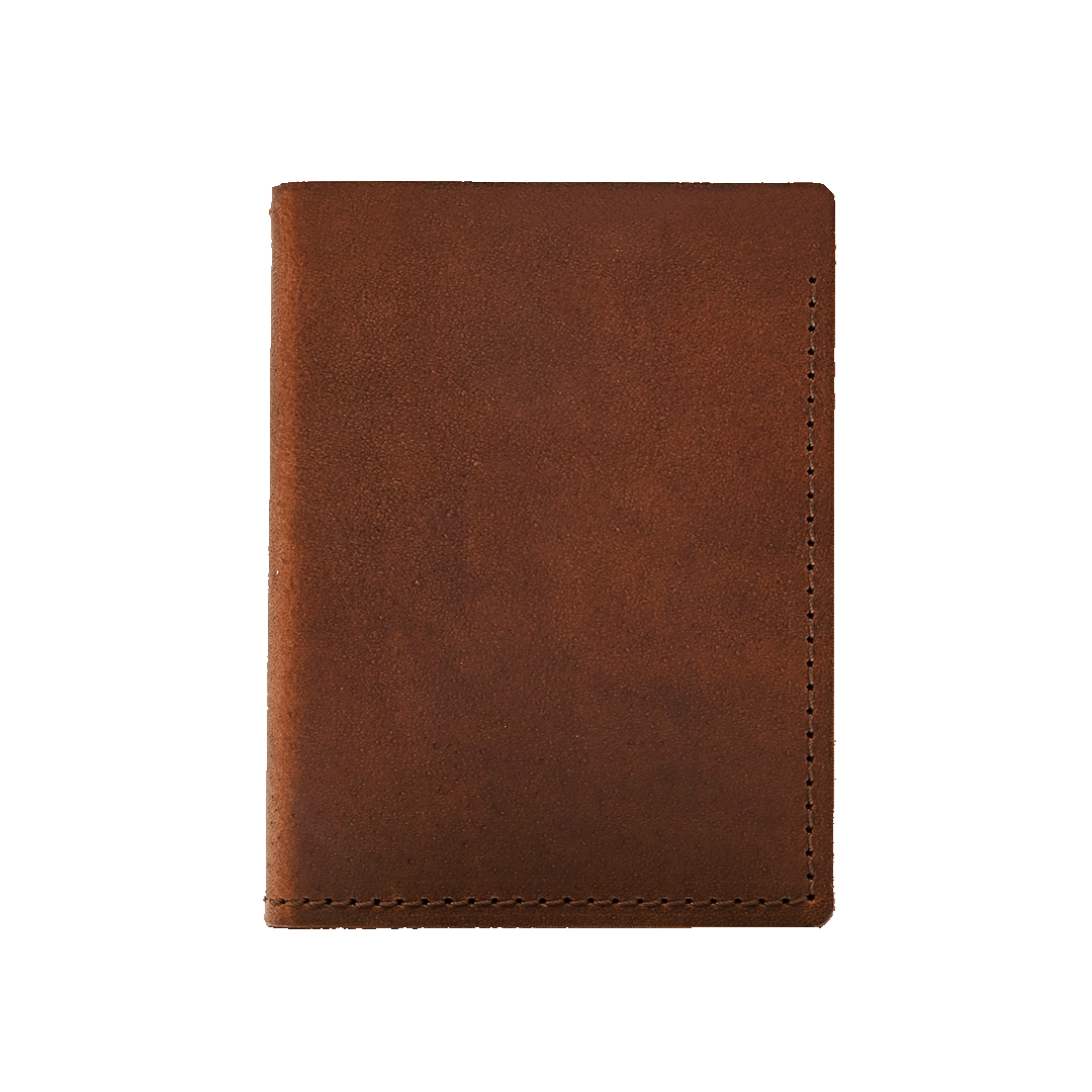 Stitched Leather Bifold Wallet - Brown Leather - Front