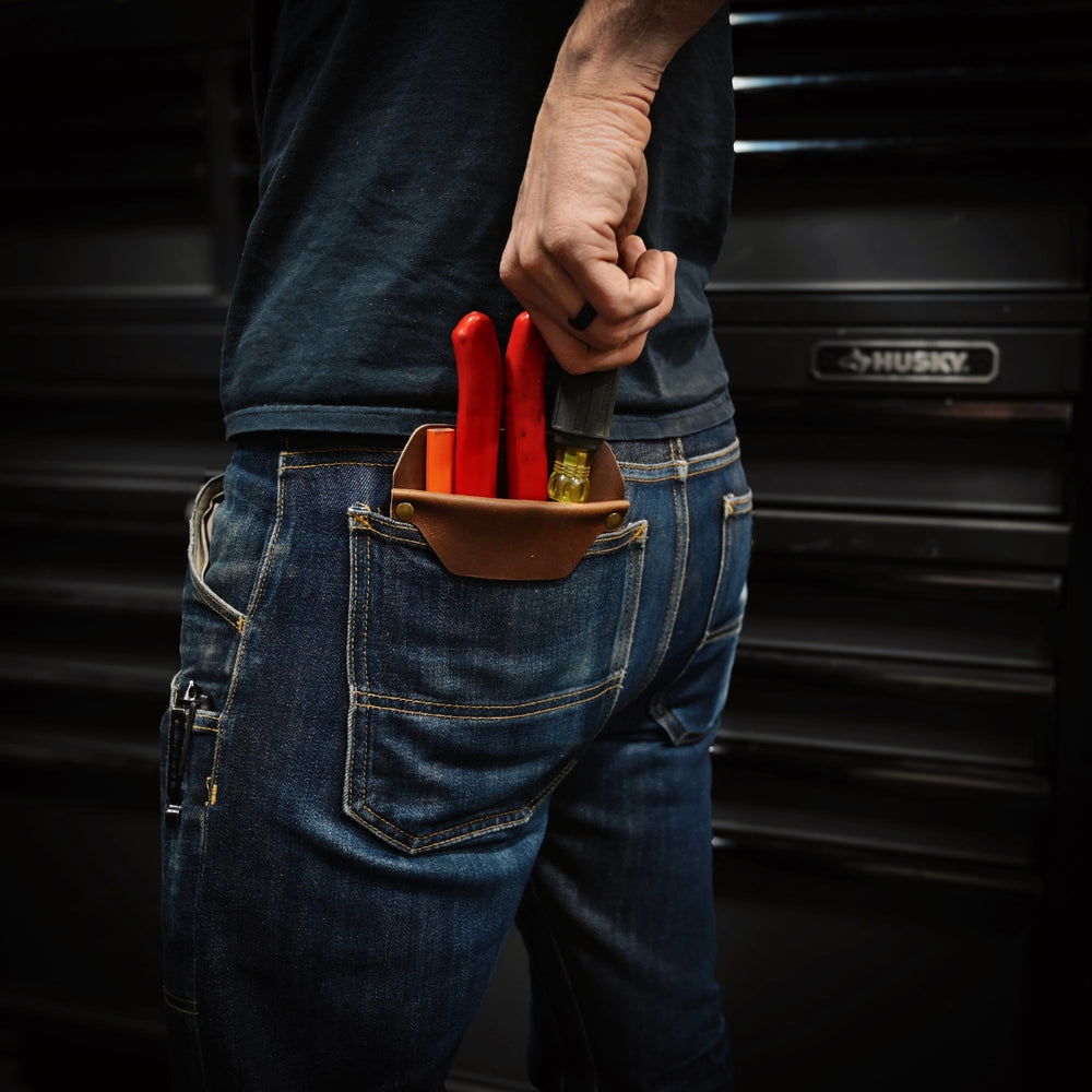 Brown leather Tool Pocket Protector Lifestyle