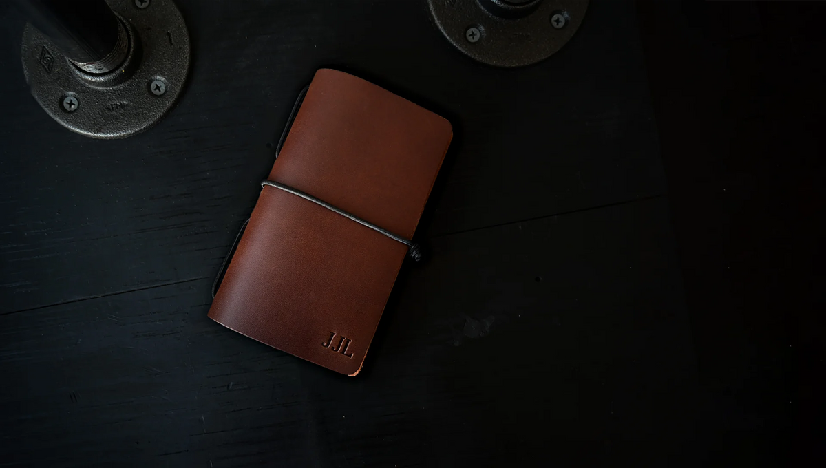 trapper journal personalized with embossed initials, shown as J J L.