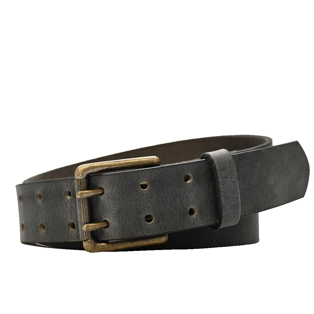 Crawford Double Prong Belt - Gray - Antique Brass