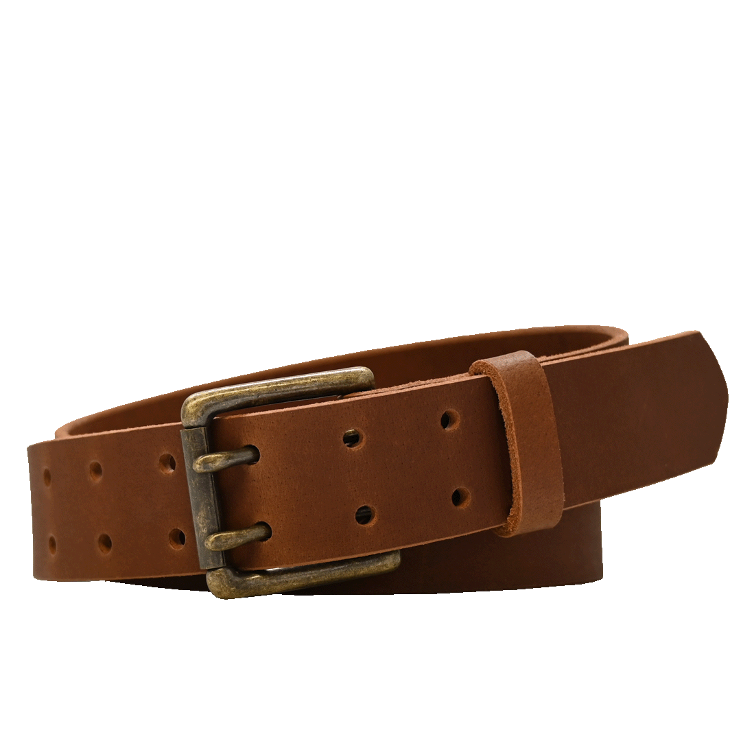 Crawford Double Prong Belt - Tan - Antique Brass