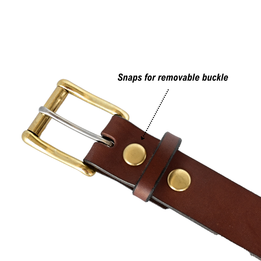 removable snaps for working man's belt - brass/brown