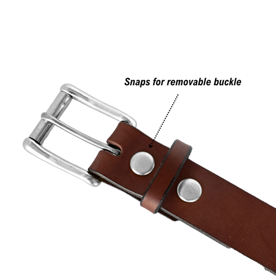 removable snaps for working man's belt - nickel/brown